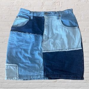 minkpink patchwork denim skirt